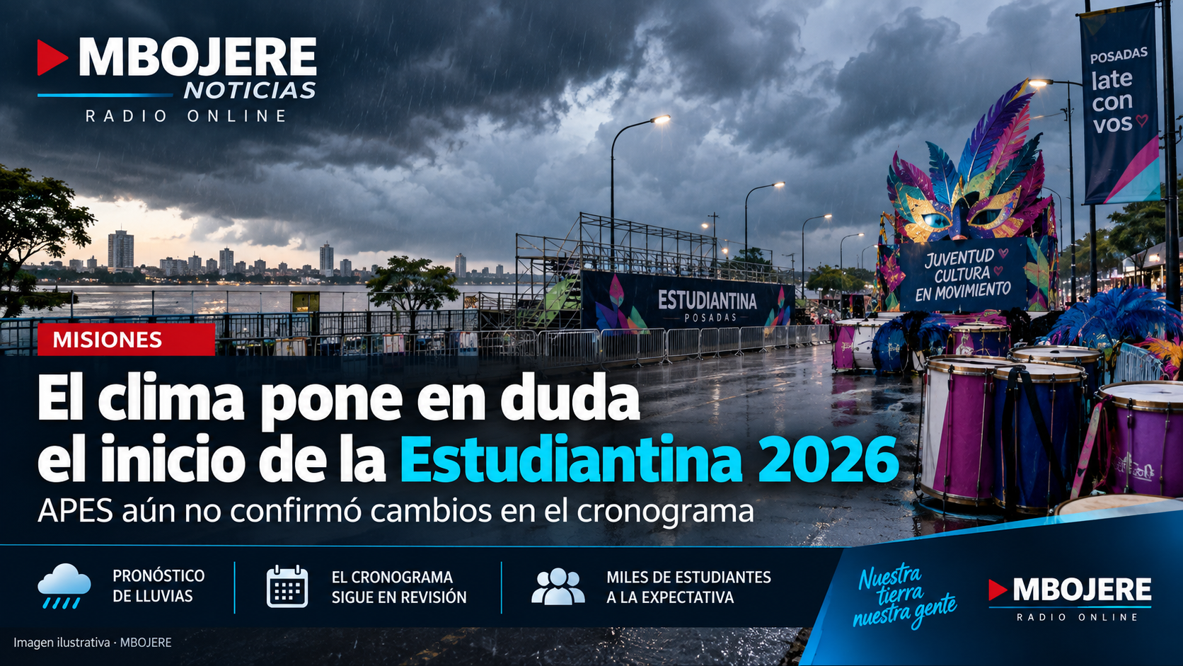El pronóstico pone en duda el inicio de la Estudiantina 2026 en Posadas.